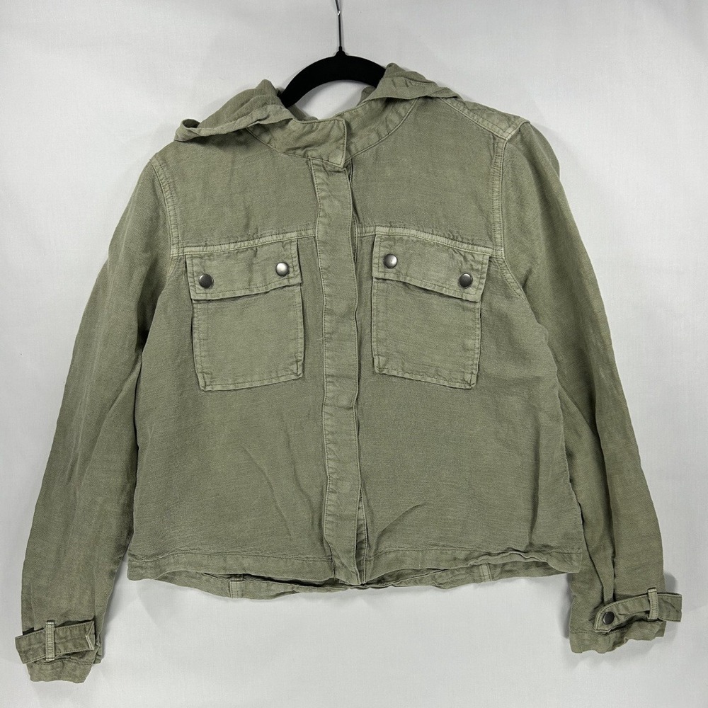 Nicole Miller Vintage Y2K Woman's Linen Blend Hooded Light Parka Large Green